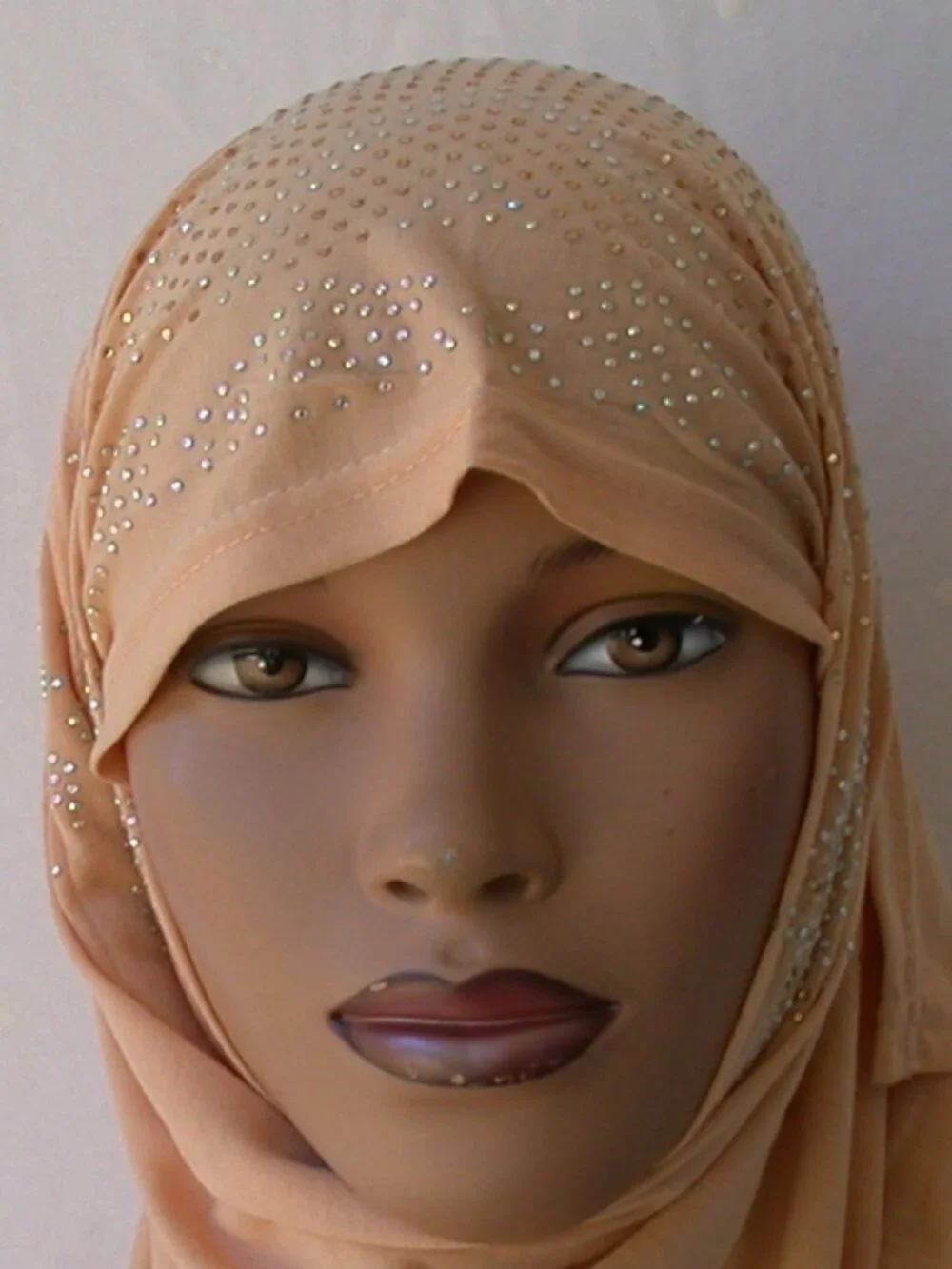 Women's Desert Sand Beige Rhinestone Fashion Jersey Scarf 28x70 Headwrap  Hijab